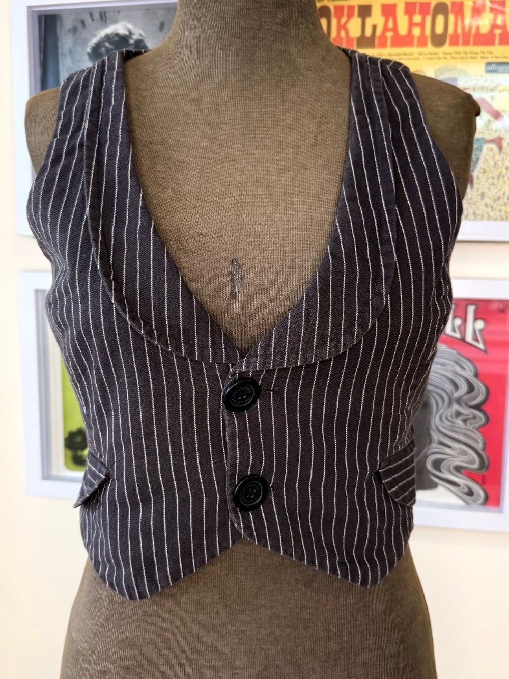 Y2K PINSTRIPE WAISTCOAT VEST – DARK ACADEMIA TAILORED BUTTON UP TOP